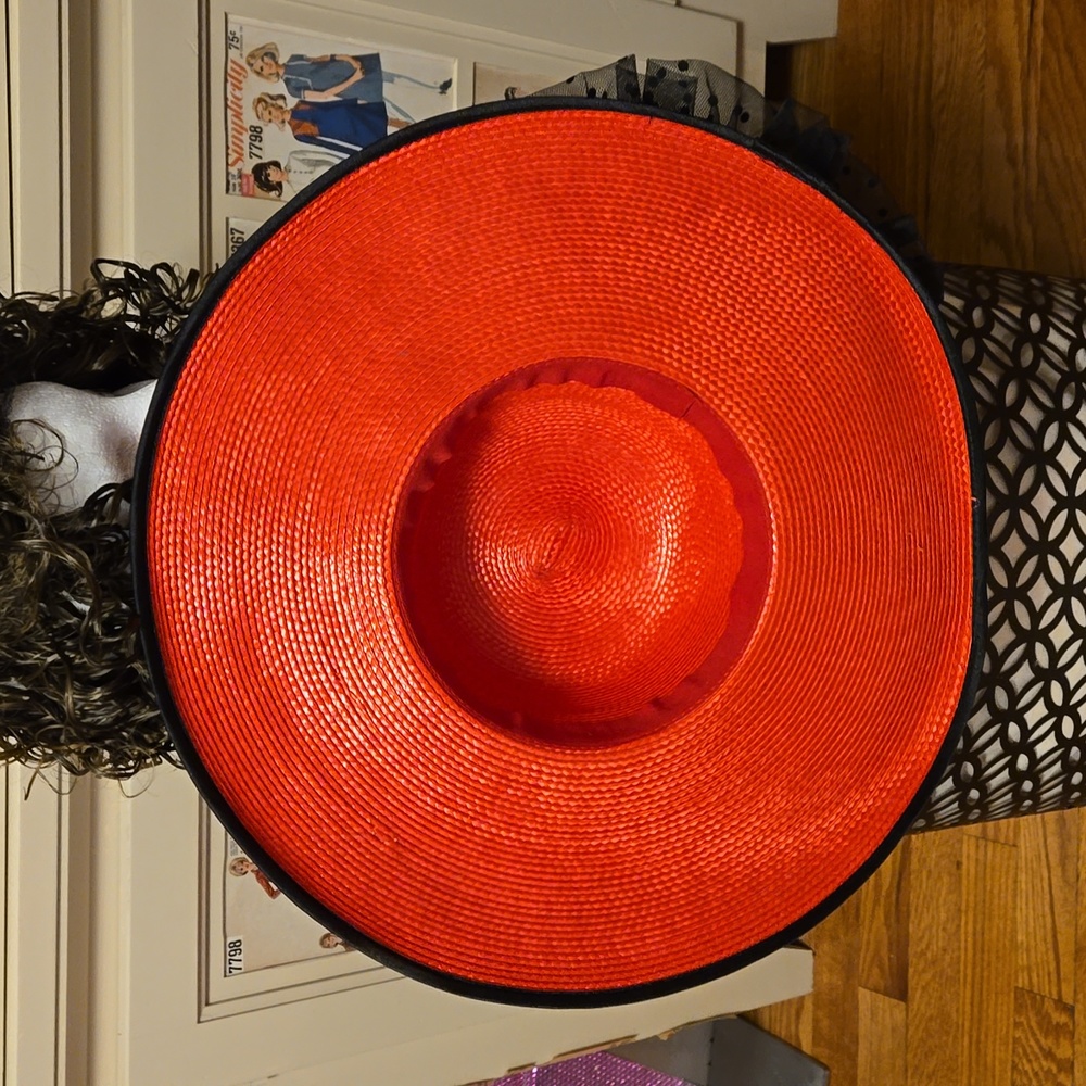 Fancy Decorated Red Straw Hat - image 6